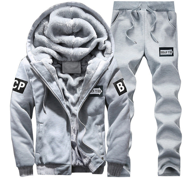 Tracksuit Men Sporting Fleece Thick Hooded Brand-Clothing Casual